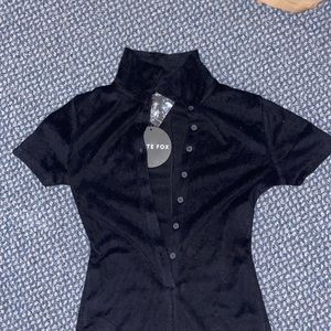 White fox black button up romper(gold light terry play suit) size XS. Brand new
